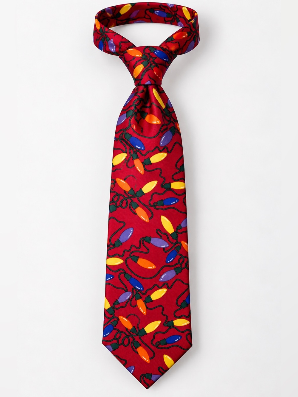 Vintage 100% Silk Festive Red Holiday Light Print Tie - Men’s Seasonal Necktie